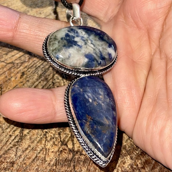Blue & White Navy Sodalite Pendant 3” - Picture 7 of 13